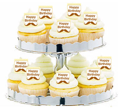 24ct Happy Birthday Mustache Cupcake  Decoration Toppers - Picks