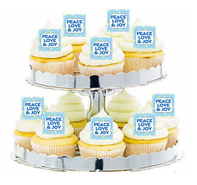 24ct Peace Love and Joy Blue Cupcake  Decoration Toppers - Picks