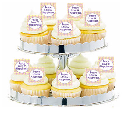 24ct Peace Love and Happiness Purple Cupcake  Decoration Toppers - Picks