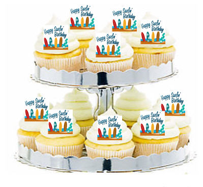 24ct Happy Birthday Surf Cupcake  Decoration Toppers - Picks