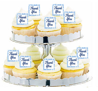 24ct Thank you Blue Cupcake  Decoration Toppers - Picks