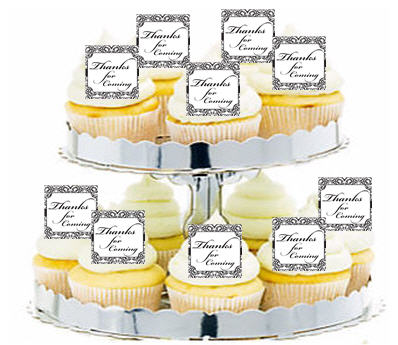 24ct Elegant Black and White Thanks for coming Cupcake  Decoration Toppers - Picks