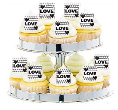 24ct Weding Love Black and White Cupcake  Decoration Toppers - Picks