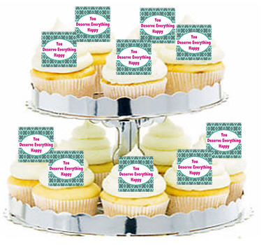 24ct Encouragement You Deserve Everything Happy Cupcake  Decoration Toppers - Picks