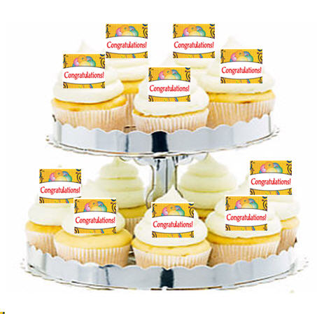24ct Congratulations Colorful Cupcake  Decoration Toppers - Picks