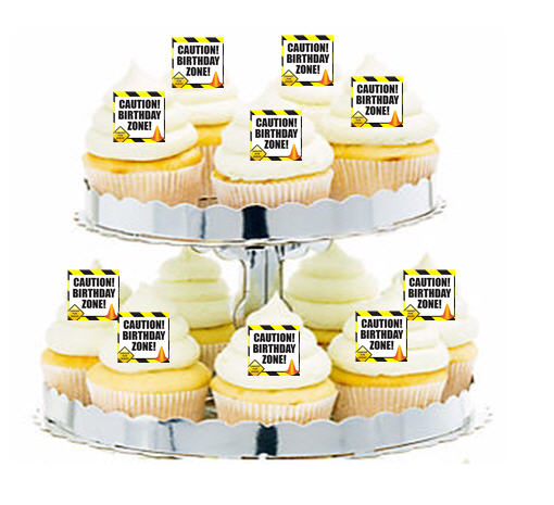 24ct Construction Birthday Zone Cupcake  Decoration Toppers - Picks