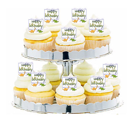 24ct Dinosaur Happy Birthday Cupcake  Decoration Toppers - Picks