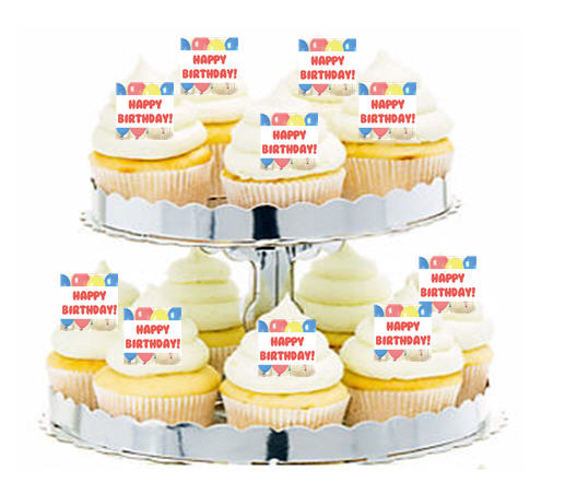 24ct Happy Birhtday Pastel Balloons Cupcake  Decoration Toppers - Picks