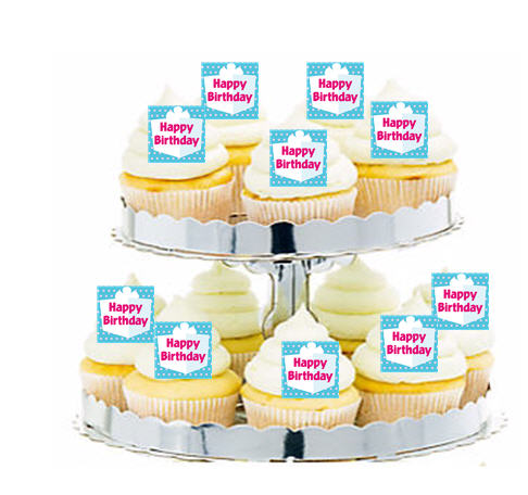 24ct Happy Birhtday Wrapped Gift Cupcake  Decoration Toppers - Picks