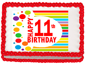 Happy 11th Birthday Edible PEEL N STICK Frosting Photo Image Cake Decoration Topper
