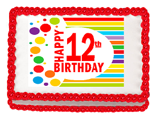 Happy 12th Birthday Edible PEEL N STICK Frosting Photo Image Cake Decoration Topper