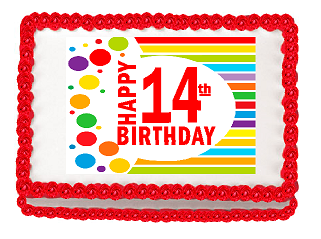 Happy 14th Birthday Edible PEEL N STICK Frosting Photo Image Cake Decoration Topper