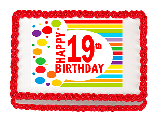 Happy 19th Birthday Edible PEEL N STICK Frosting Photo Image Cake Decoration Topper