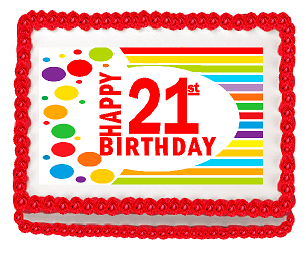 Happy 21st Birthday Edible PEEL N STICK Frosting Photo Image Cake Decoration Topper