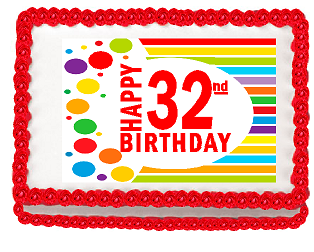 Happy 32nd Birthday Edible PEEL N STICK Frosting Photo Image Cake Decoration Topper