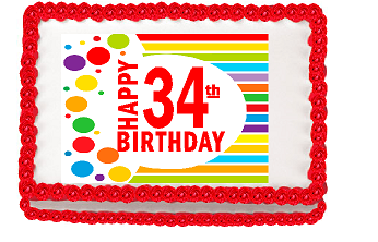 Happy 34th Birthday Edible PEEL N STICK Frosting Photo Image Cake Decoration Topper