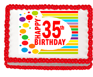 Happy 35th Birthday Edible PEEL N STICK Frosting Photo Image Cake Decoration Topper
