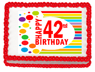 Happy 42nd Birthday Edible PEEL N STICK Frosting Photo Image Cake Decoration Topper