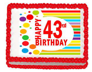 Happy 43rd Birthday Edible PEEL N STICK Frosting Photo Image Cake Decoration Topper