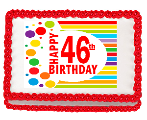 Happy 46th Birthday Edible PEEL N STICK Frosting Photo Image Cake Decoration Topper