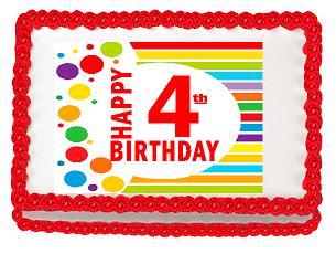 Happy 4th Birthday Edible PEEL N STICK Frosting Photo Image Cake Decoration Topper