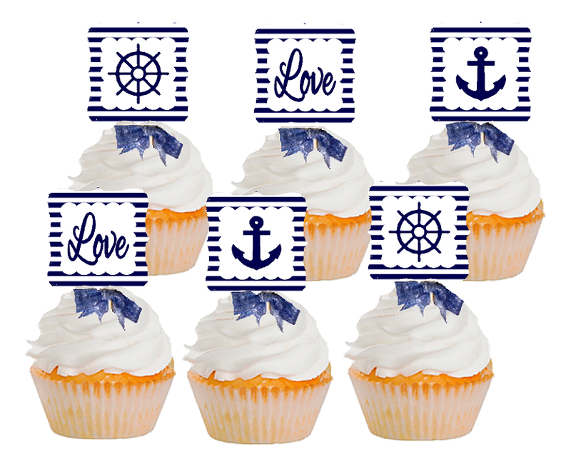 12pack Love Nautical Cupcake Decoration Topper Picks
