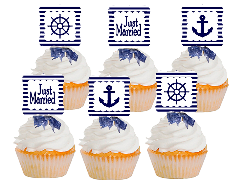 12pack Just Married Cupcake Decoration Topper Picks