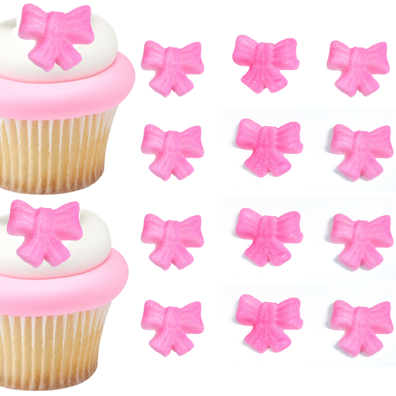 12pk Shimmer Baby Pink Ribbon Bows Cake Cupcake Sugar Decoration Toppers…