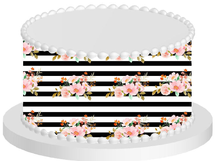 Flowers and Stripes Edible Printed Cake Decoration Frosting Sheets