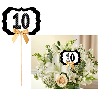 10th Birthday  - Anniversary Table Decoration Party Centerpiece Pick - Set of 6