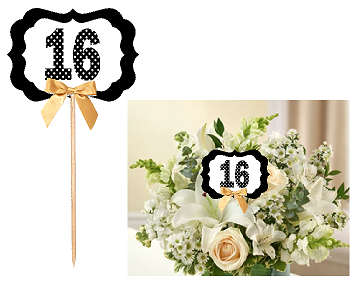 16th Birthday  - Anniversary Table Decoration Party Centerpiece Pick - Set of 6