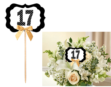 17th Birthday  - Anniversary Table Decoration Party Centerpiece Pick - Set of 6