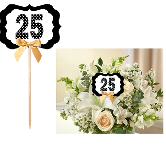 25th Birthday  - Anniversary Table Decoration Party Centerpiece Pick - Set of 6