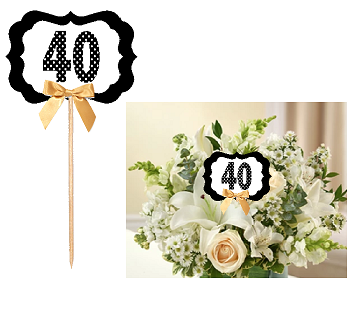 40th Birthday  - Anniversary Table Decoration Party Centerpiece Pick - Set of 6