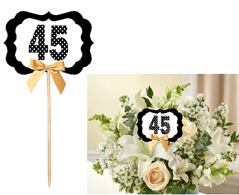 45th Birthday  - Anniversary Table Decoration Party Centerpiece Pick - Set of 6