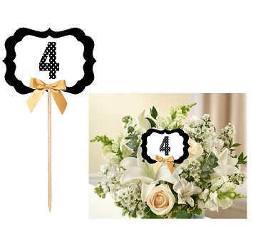 4th Birthday  - Anniversary Table Decoration Party Centerpiece Pick - Set of 6