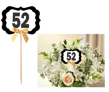 52nd Birthday  - Anniversary Table Decoration Party Centerpiece Pick - Set of 6