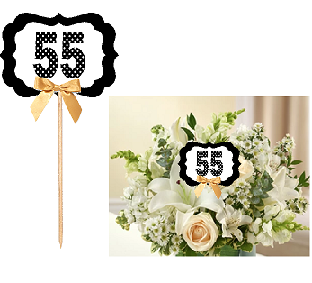 55th Birthday  - Anniversary Table Decoration Party Centerpiece Pick - Set of 6