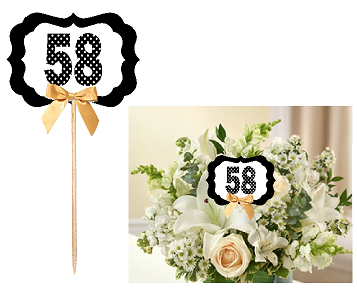 58th Birthday  - Anniversary Table Decoration Party Centerpiece Pick - Set of 6