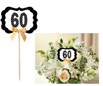 60th Birthday  - Anniversary Table Decoration Party Centerpiece Pick - Set of 6