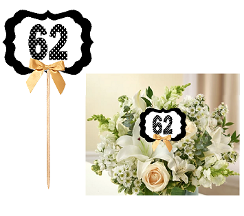 62nd Birthday  - Anniversary Table Decoration Party Centerpiece Pick - Set of 6