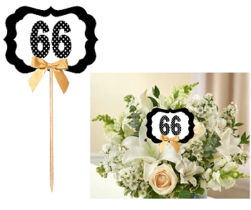 66th Birthday  - Anniversary Table Decoration Party Centerpiece Pick - Set of 6