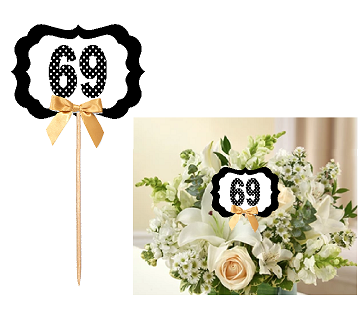 69th Birthday  - Anniversary Table Decoration Party Centerpiece Pick - Set of 6