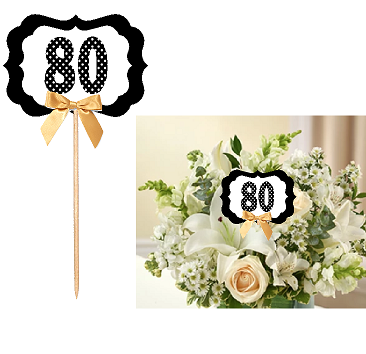80th Birthday  - Anniversary Table Decoration Party Centerpiece Pick - Set of 6