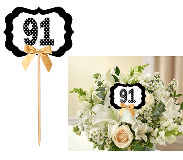 91st Birthday  - Anniversary Table Decoration Party Centerpiece Pick - Set of 6