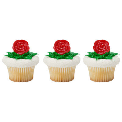 Red Rose Cupcake - Desert - Food Decoration Topper Rings 12ct ...