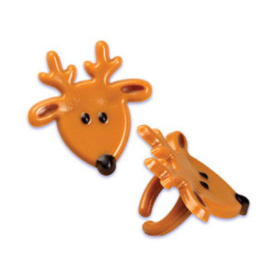 Reindeer Face Cupcake - Desert - Food Decoration Topper Rings 12ct