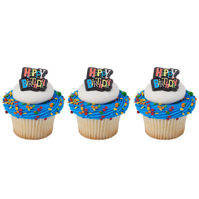 Birthday Shimmer Cupcake - Desert - Food Decoration Topper Rings 12ct