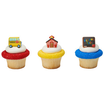 School Icons Cupcake - Desert - Food Decoration Topper Rings 12ct