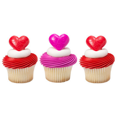 Scroll Heart Cupcake - Desert - Food Decoration Topper Rings 12ct